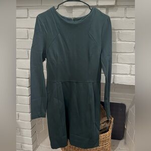 French Connection Dark Green Long Sleeve Fit-and-Flare Dress